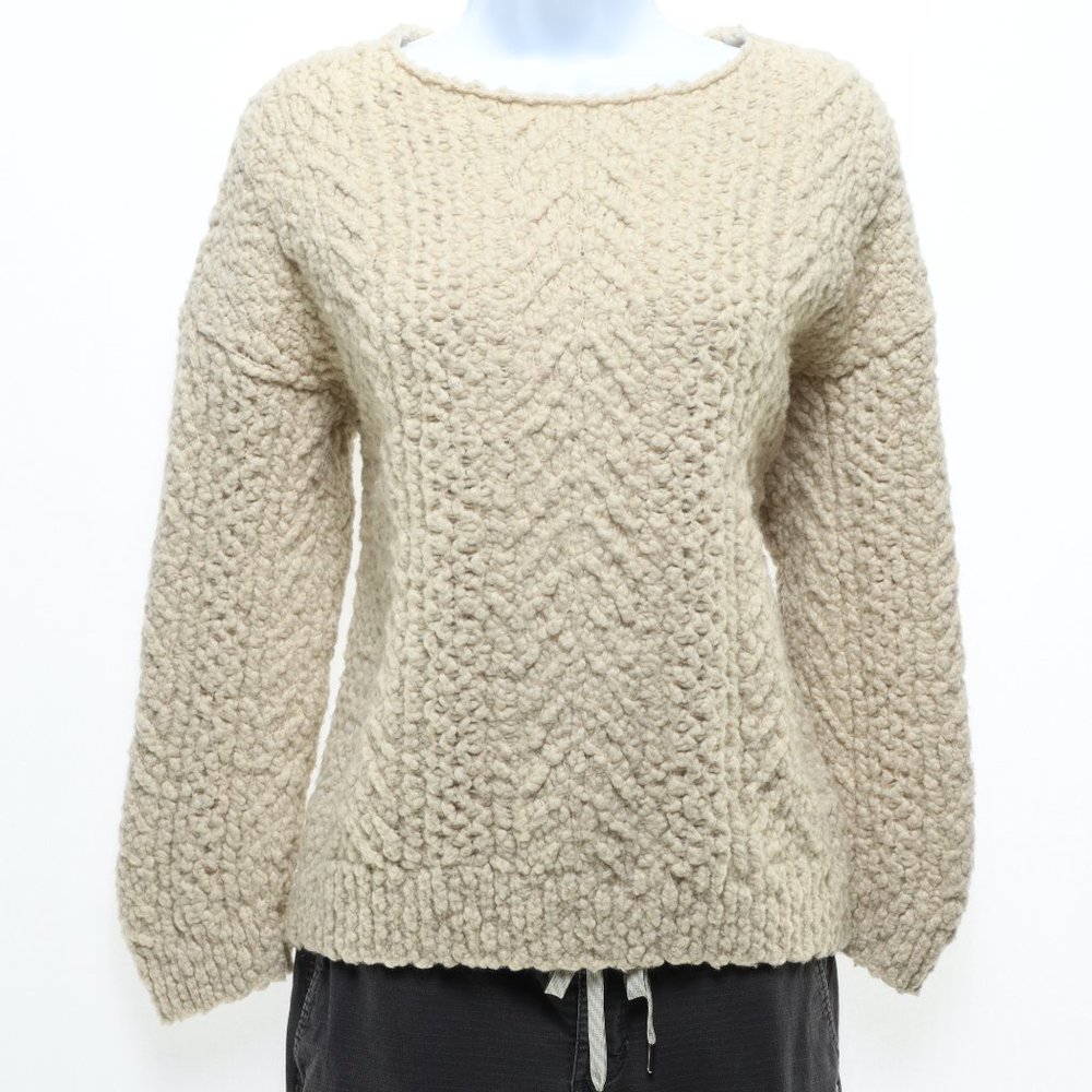 Vince Wool Cashmere Blend Thick Weave Crewneck Sweater • S • Cream